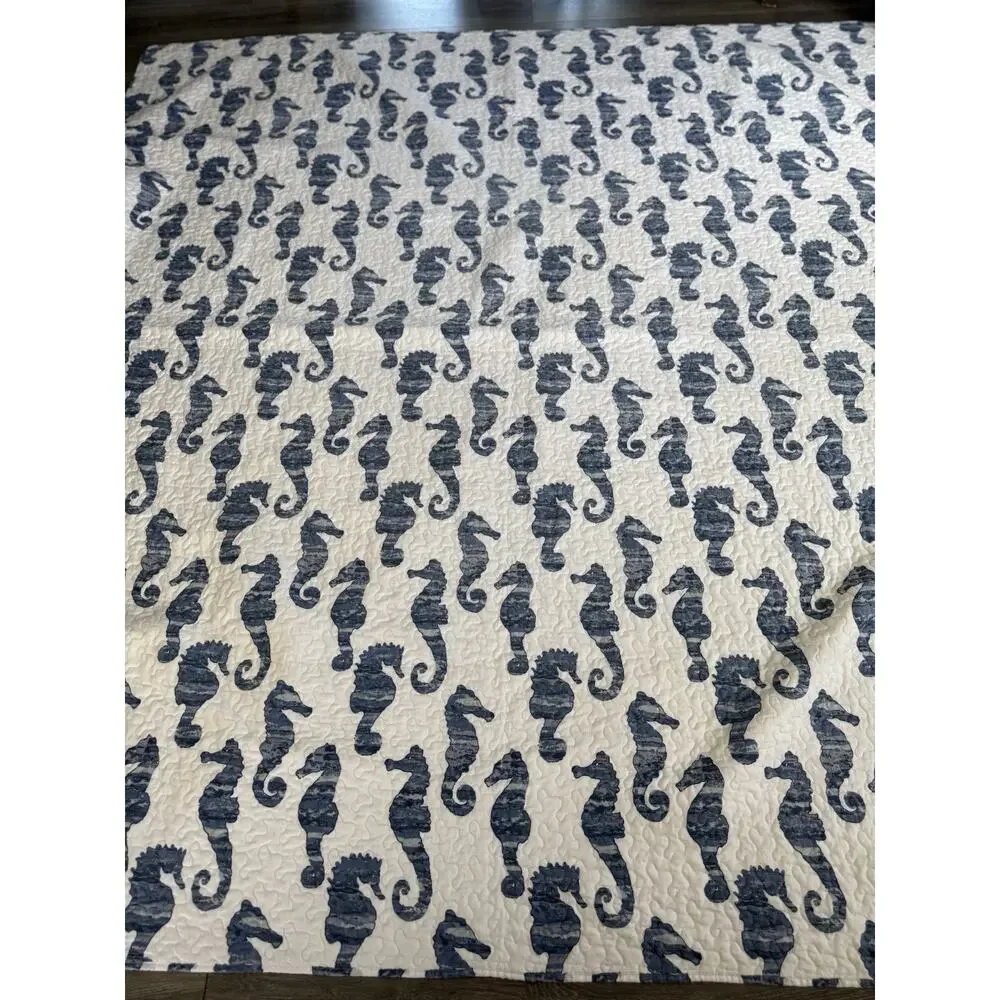 Seahorse Comforter Reversible Quilt Blue Size Full Nautical Coastal Cottage